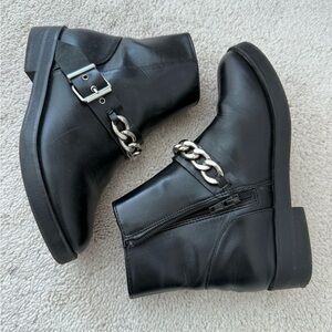 Zara Kids Black Boots with Silver Chain